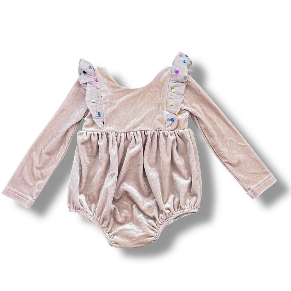NWT! Ollie Jay Leah Long Sleeve Velvet Bubble Romper Tulle Ruffle Size 18-24M